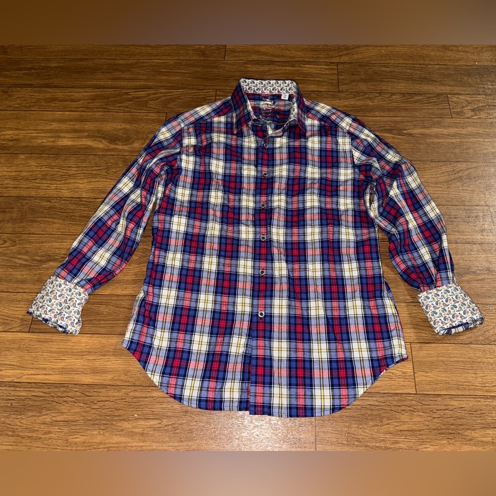 Robert Graham “Side Lines” Shirt Classic Small Multicolored Windowpane Paisley